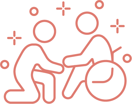 logo représentant une personnage penché pour aider un autre personnage en siège roulant.